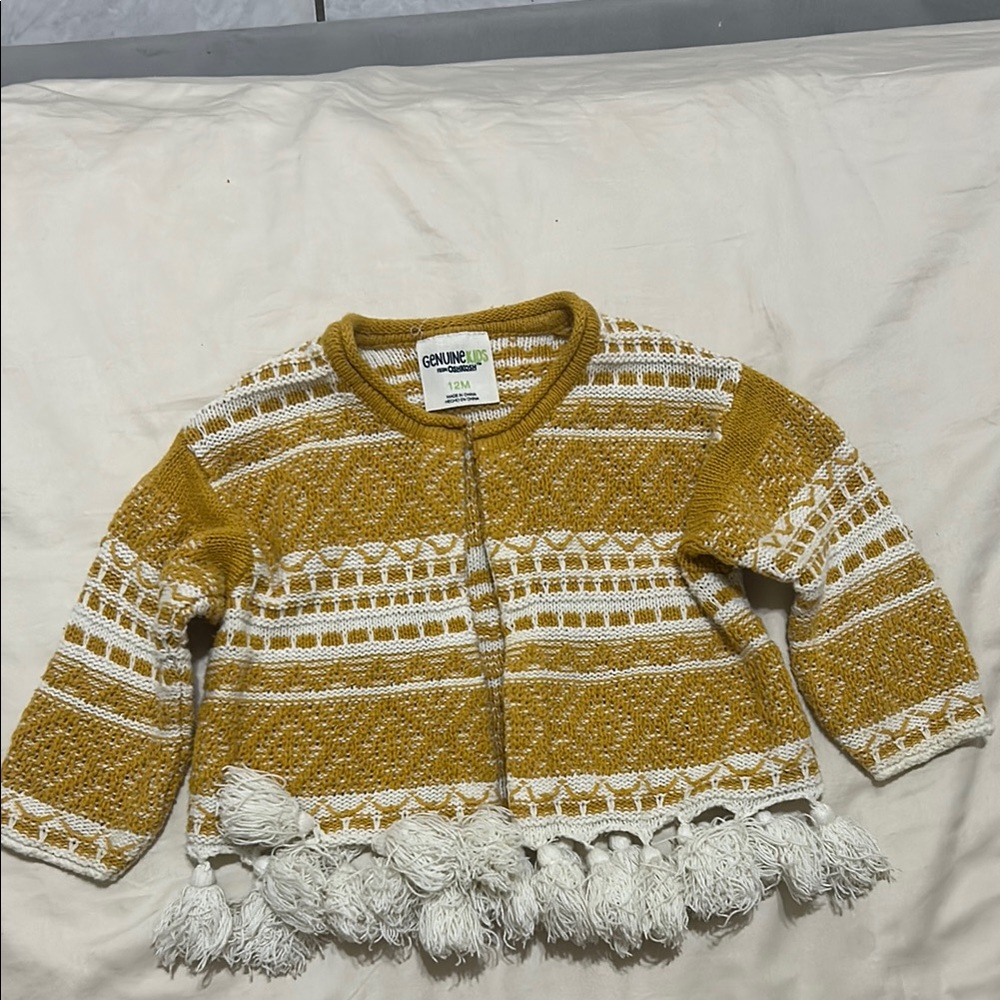 Charming Mustard Yellow Kids Cardigan with Tassels